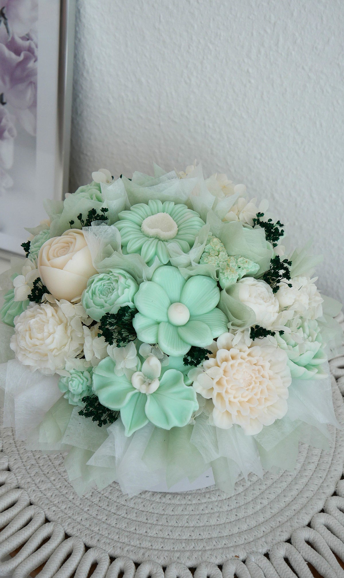 Blumenstrauß aus Wachs Pastell Mint